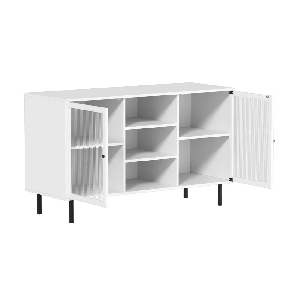 Sideboard Buffet Tempered Glass Door 2 Drawers White - Image 5