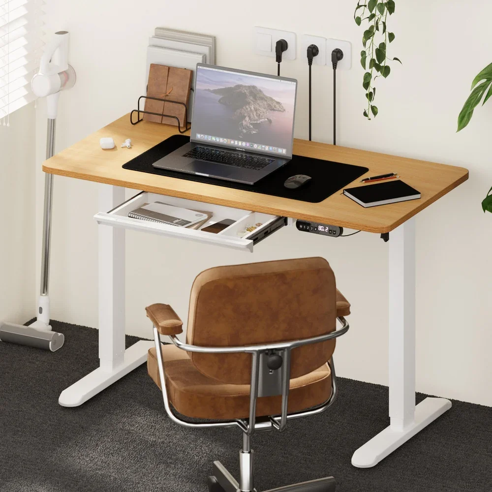 120CM Electric Standing Desk with Drawer Height Adjustable White & Oak - Image 2