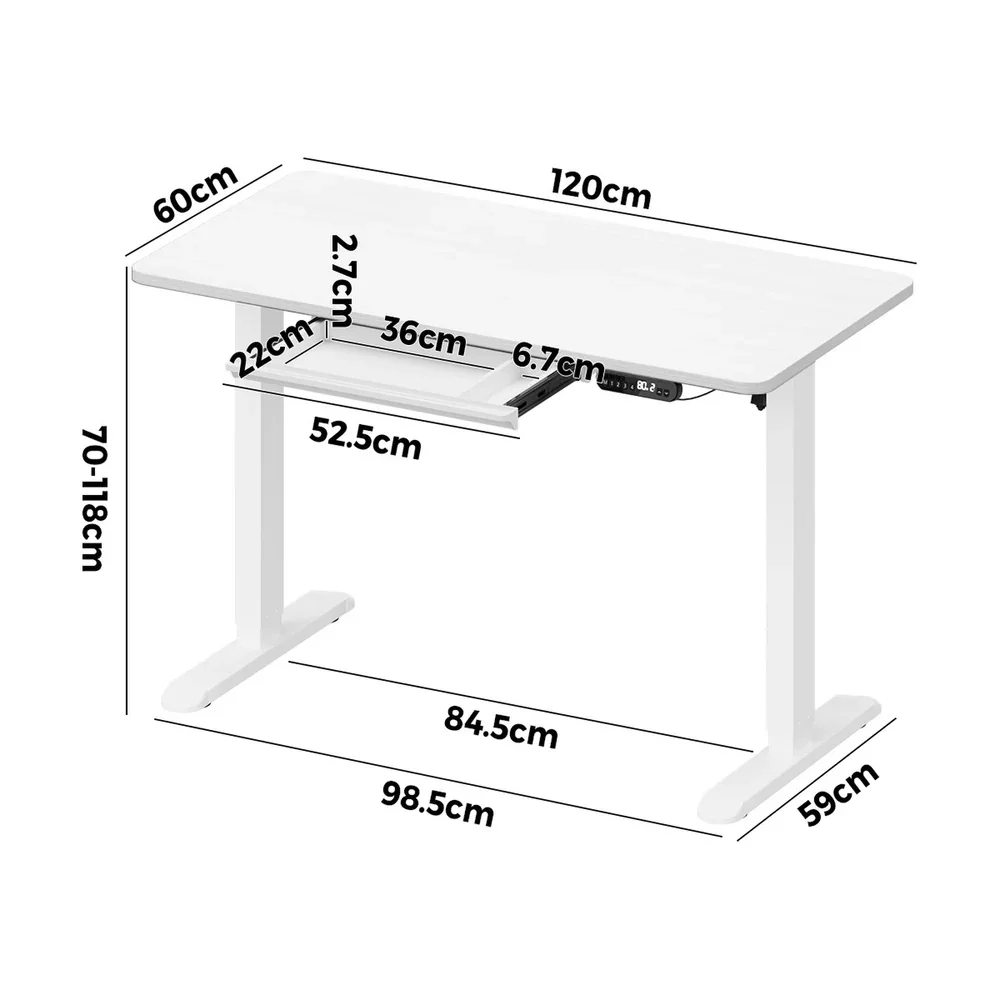 120cm Electric Standing Desk With Drawer Adjustable White - Image 3