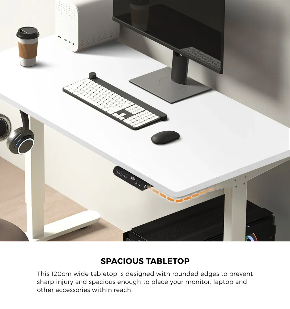 120cm Electric Standing Desk With Drawer Adjustable White - Image 6