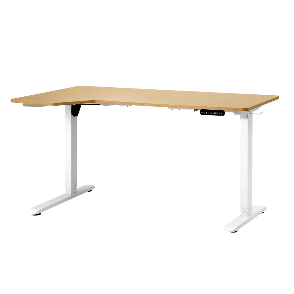 L-shape Electric Standing Desk Single Motor 145CM White&Oak - Image 4