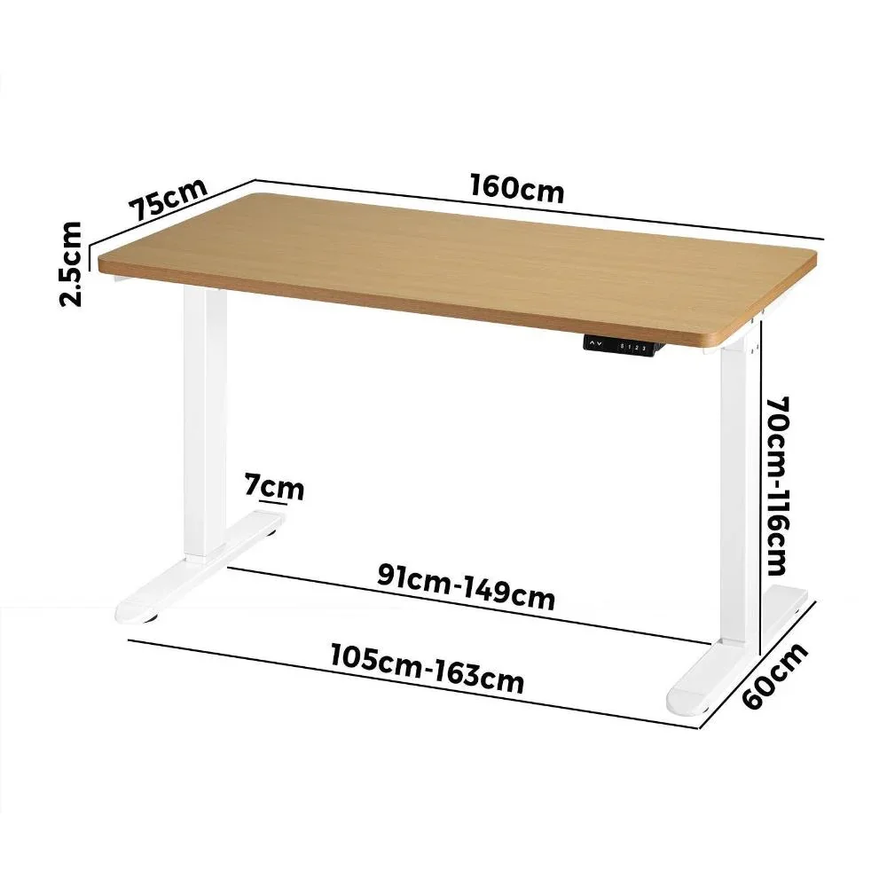 Sit Stand Desk Motorised Adjustable 160cm White&Oak - Image 6