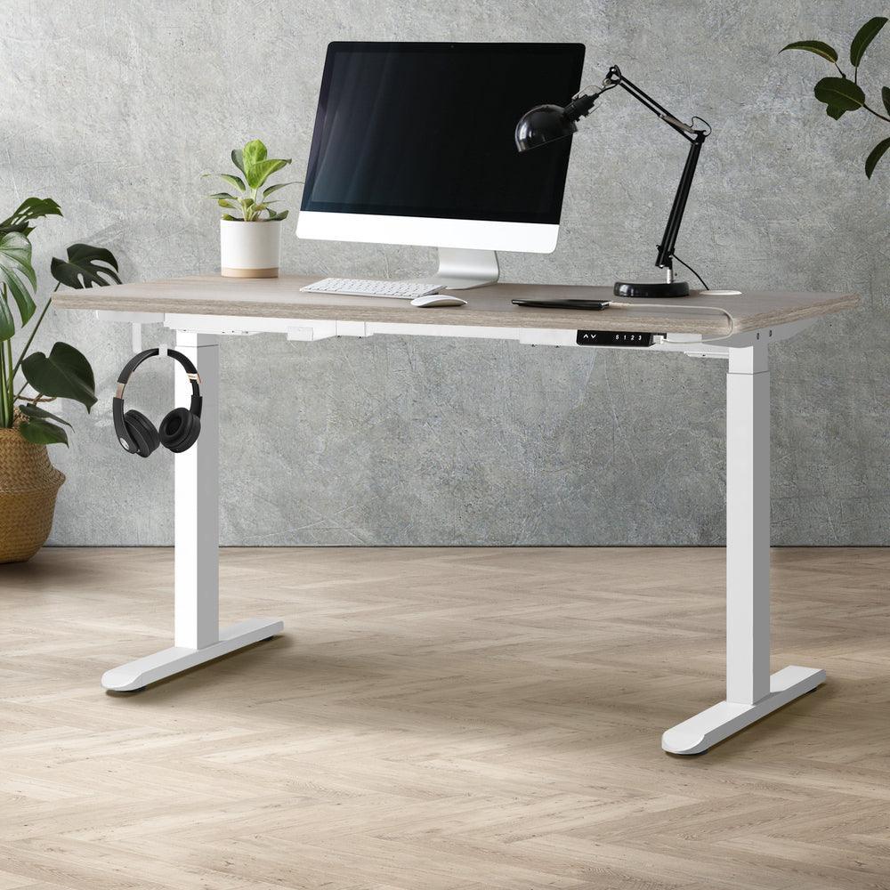 140cm Electric Standing Desk Dual Motor White&Grey-Oak - Image 3