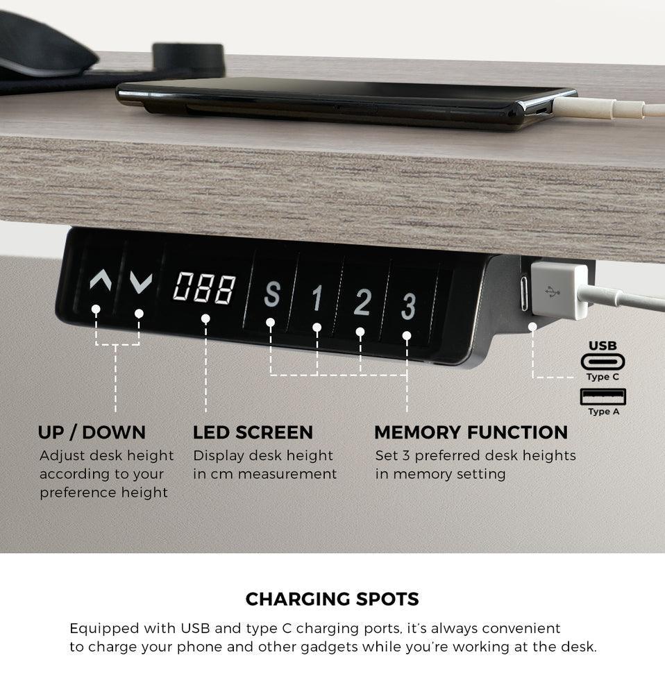 140cm Electric Standing Desk Dual Motor White&Grey-Oak - Image 4