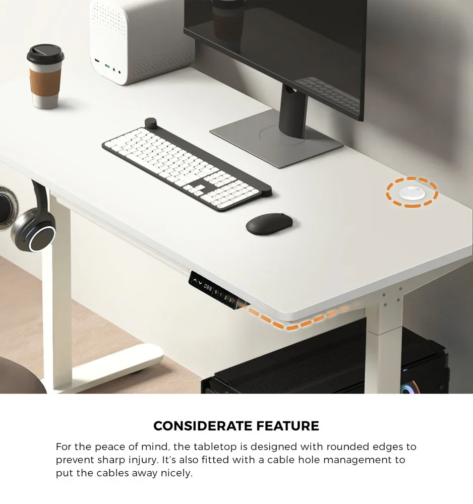 140cm Electric Standing Desk with Drawer Adjustable White - Image 8