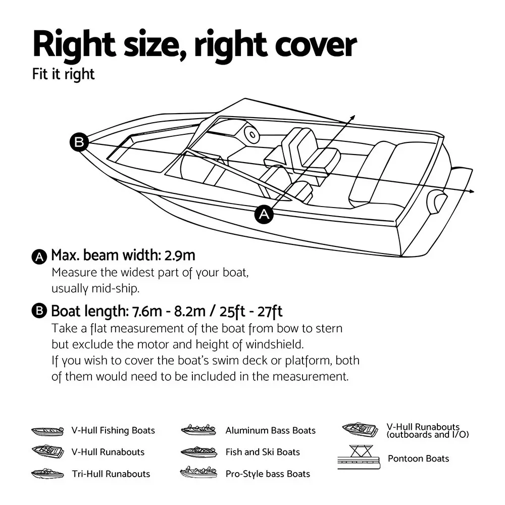 Boat Cover 25-27ft Trailerable Jumbo Marine 600D Heavy Duty Black - Image 3