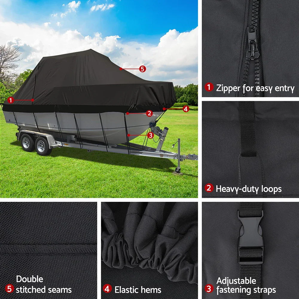 Boat Cover 25-27ft Trailerable Jumbo Marine 600D Heavy Duty Black - Image 5