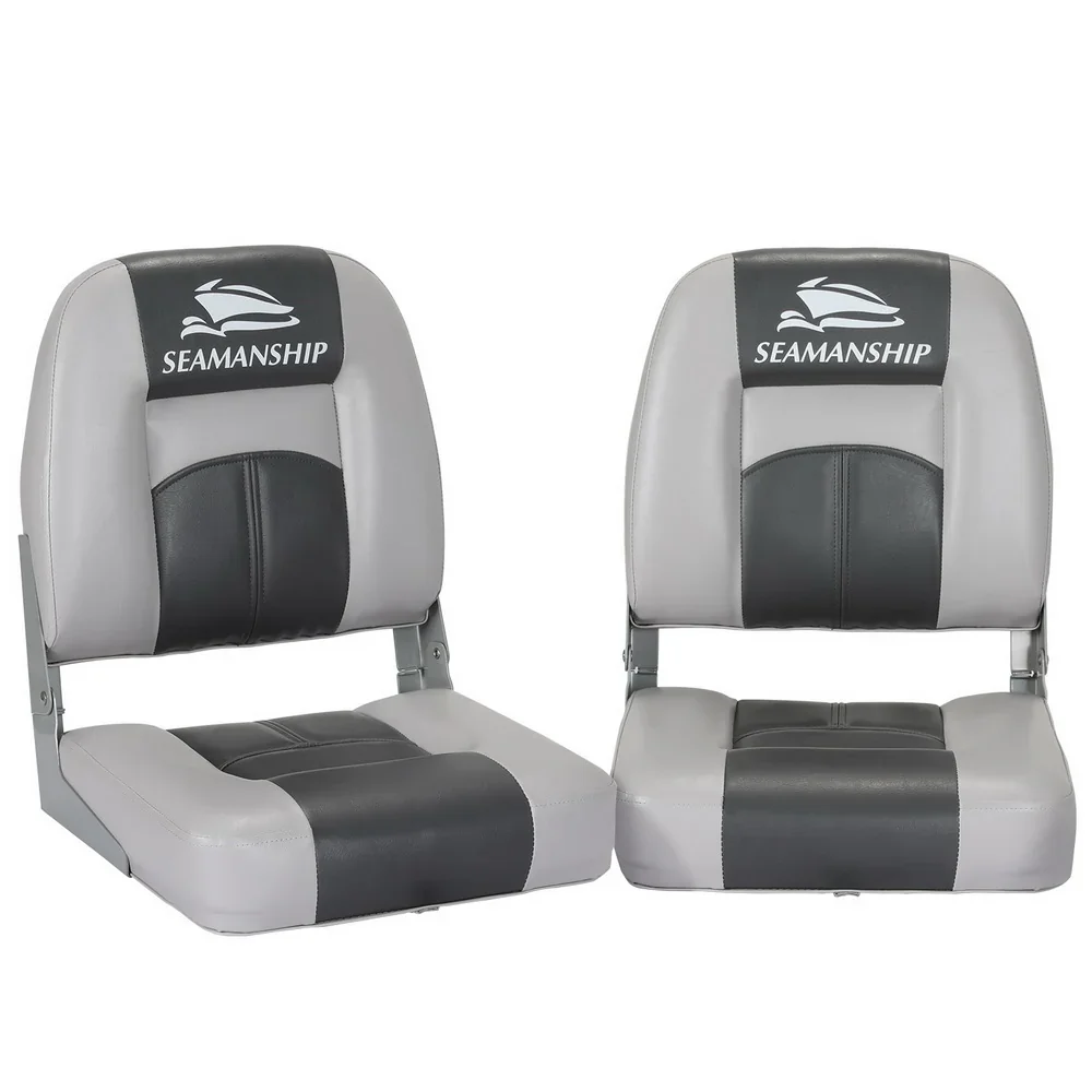 2X Folding Boat Seats Marine Swivel Low Back 10cm Padding Charcoal - Image 6
