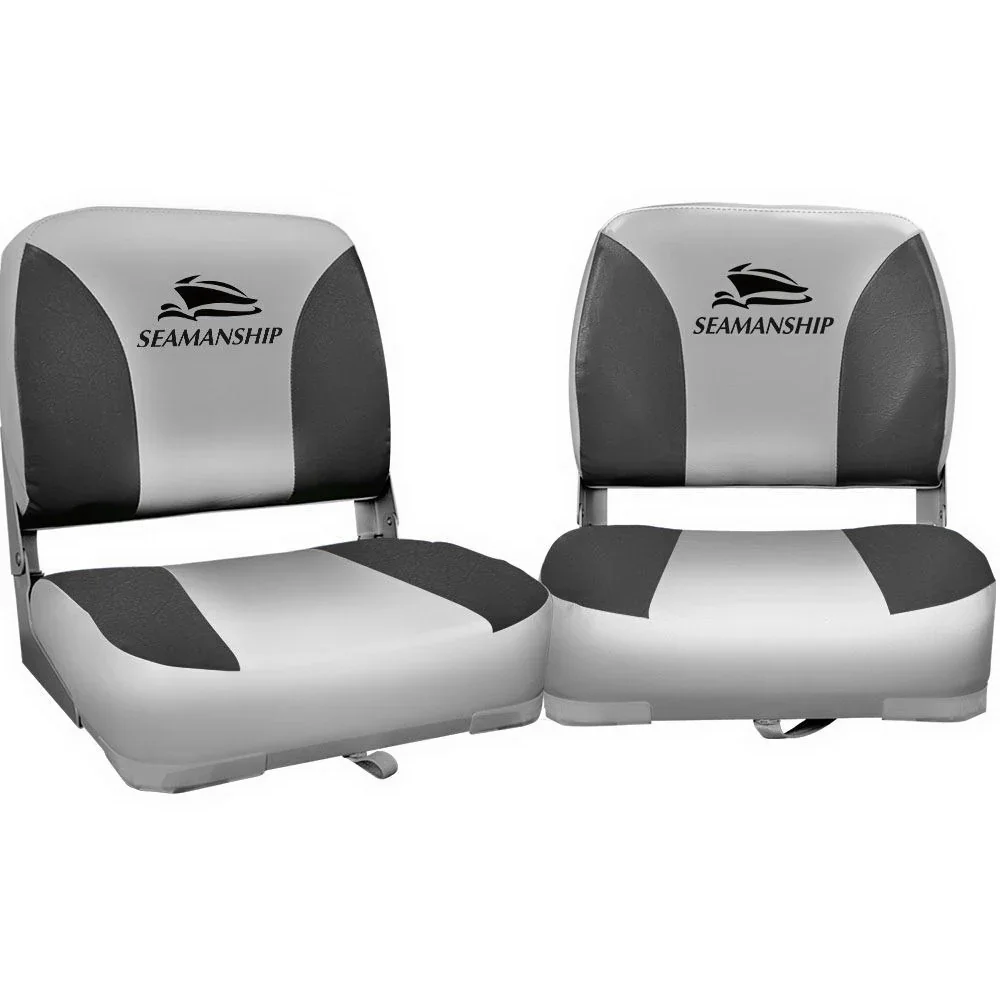 2X Folding Boat Seats Marine Swivel Low Back 13cm Padding Charcoal