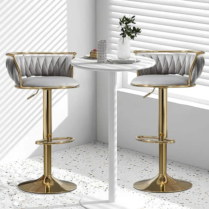 Golden Swivel Upholstered Velvet Adjustable Height Counter Stool with Metal Frame Grey (Set of 2) - Image 3