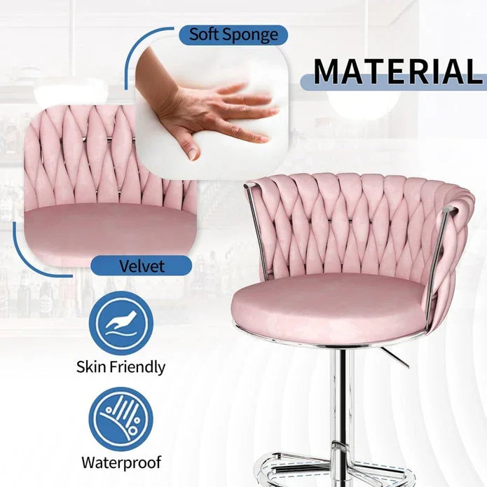 Modern Silver Swivel Upholstered Velvet Adjustable Height Counter Stool with Metal Frame Pink (Set of 2) - Image 3