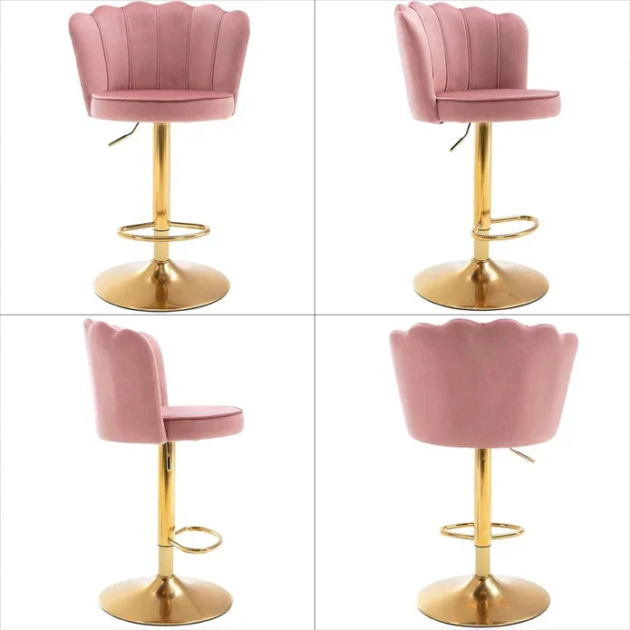 Swivel Bar Stools Bar Height Set of 2 Adjustable Upholstered Counter Barstool Velvet Bar Chairs with Back/Gold Base for Kitchen Island/Bar/Cafe-Pink - Image 4