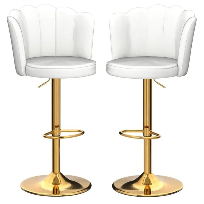 Swivel Bar Stools Bar Height Set of 2 Adjustable Upholstered Counter Barstool Velvet Bar Chairs with Back/Gold Base for Kitchen Island/Bar/Cafe-White - Image 2