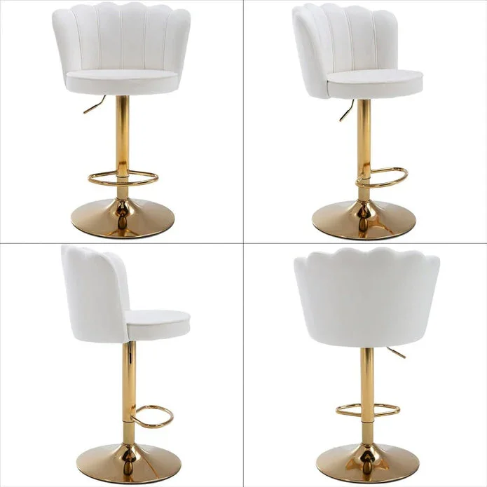 Swivel Bar Stools Bar Height Set of 2 Adjustable Upholstered Counter Barstool Velvet Bar Chairs with Back/Gold Base for Kitchen Island/Bar/Cafe-White - Image 3