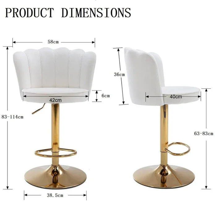 Swivel Bar Stools Bar Height Set of 2 Adjustable Upholstered Counter Barstool Velvet Bar Chairs with Back/Gold Base for Kitchen Island/Bar/Cafe-White - Image 4