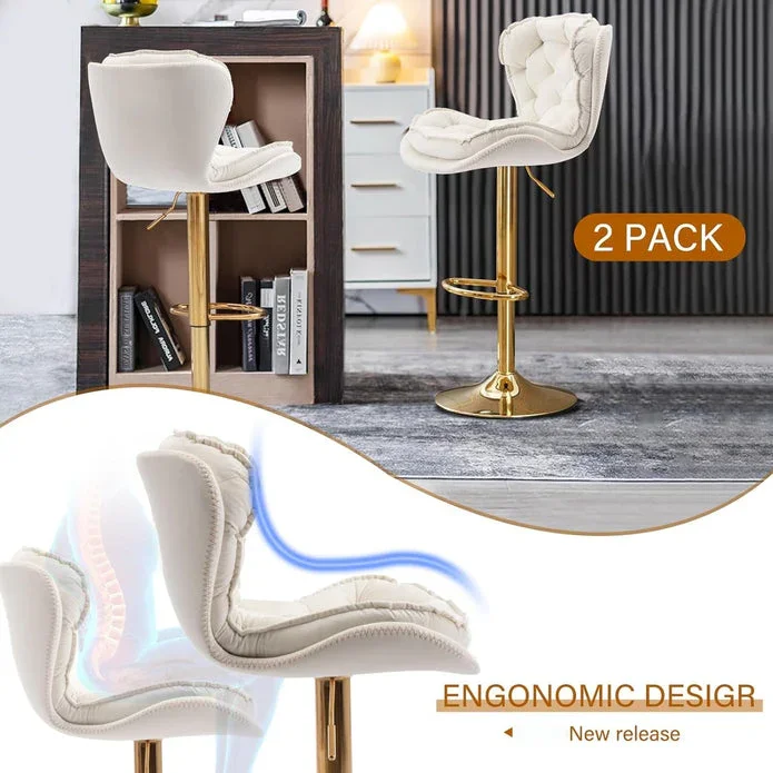 Swivel Bar Stools Set of 2 Counter Height Barstools with Back Velvet Upholstered Adjustable Stool Chair Min Century Modern Bar Stool for Kitchen Island (Ivory) - Image 3
