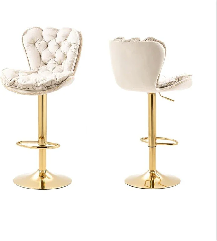 Swivel Bar Stools Set of 2 Counter Height Barstools with Back Velvet Upholstered Adjustable Stool Chair Min Century Modern Bar Stool for Kitchen Island (Ivory) - Image 4