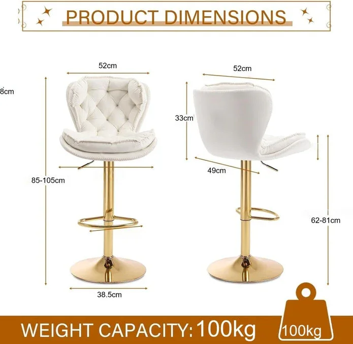 Swivel Bar Stools Set of 2 Counter Height Barstools with Back Velvet Upholstered Adjustable Stool Chair Min Century Modern Bar Stool for Kitchen Island (Ivory) - Image 7