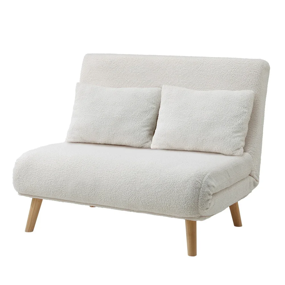 Lounge Sofa Bed Sherpa Fabric Double Seat White - Image 2
