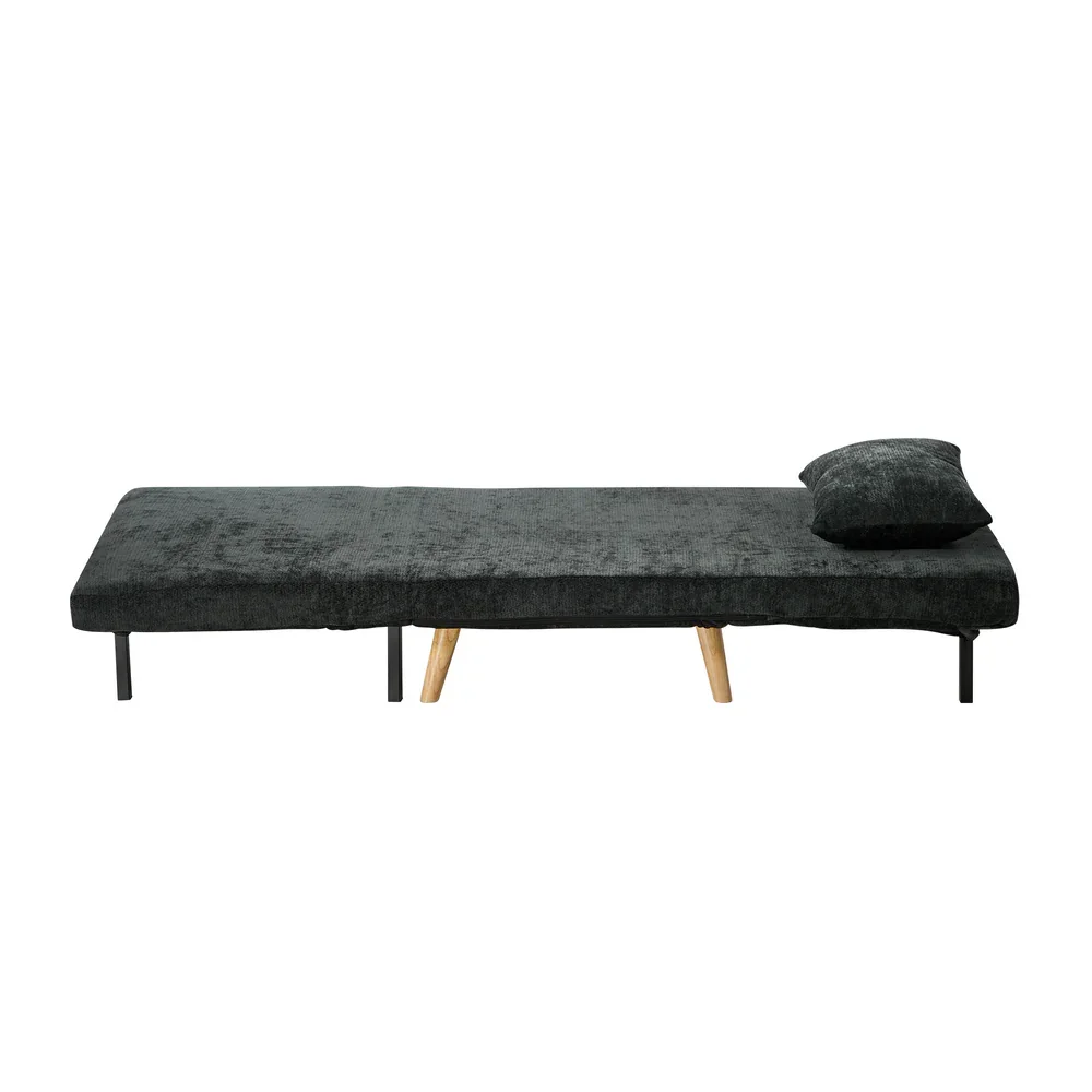 Sofa Bed Chair Chenille Recliner Wooden Leg Single Charcoal - Image 4