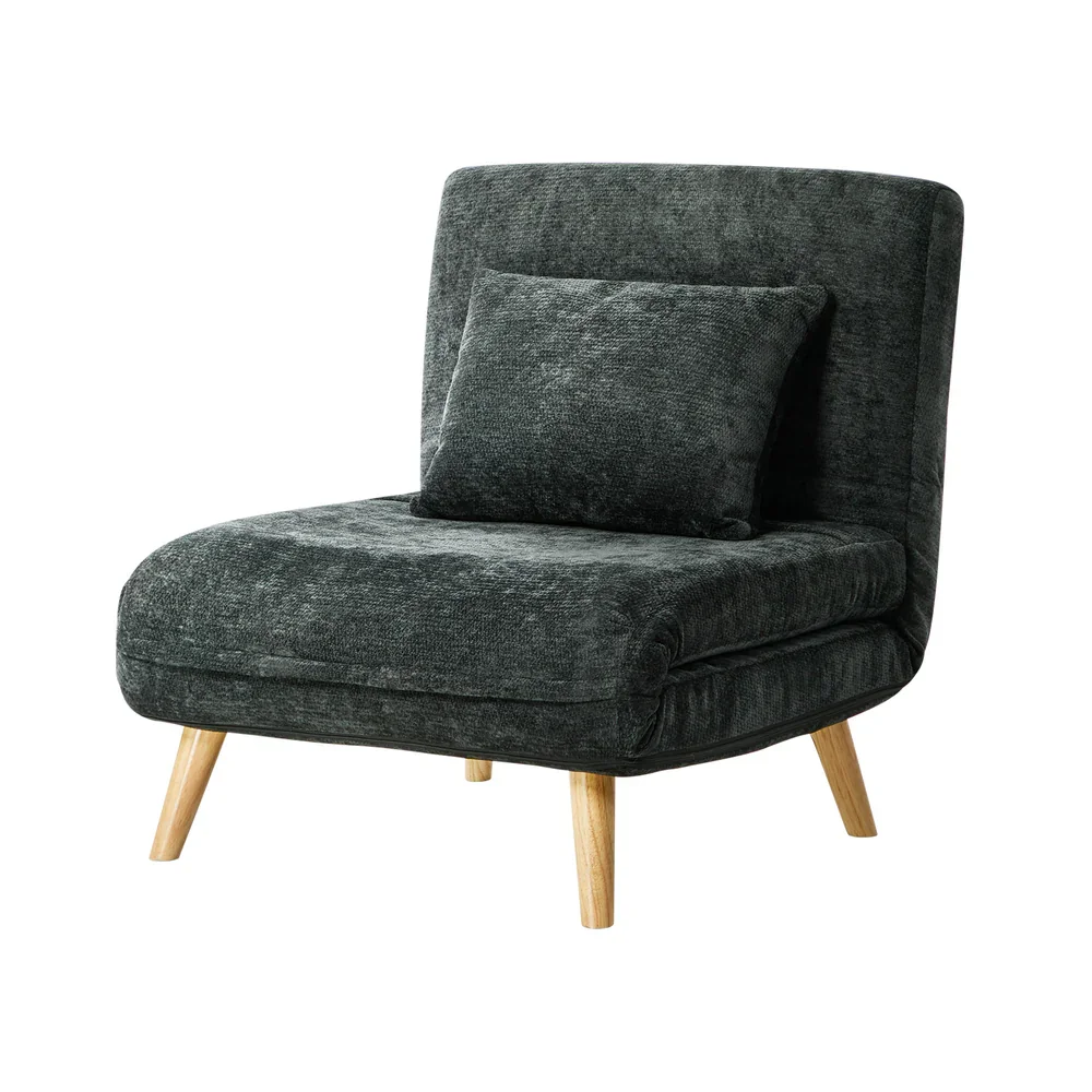 Sofa Bed Chair Chenille Recliner Wooden Leg Single Charcoal - Image 6