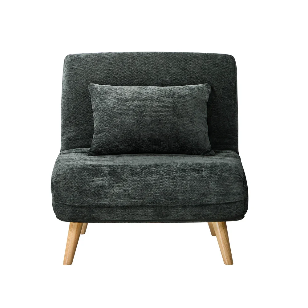 Sofa Bed Chair Chenille Recliner Wooden Leg Single Charcoal - Image 8