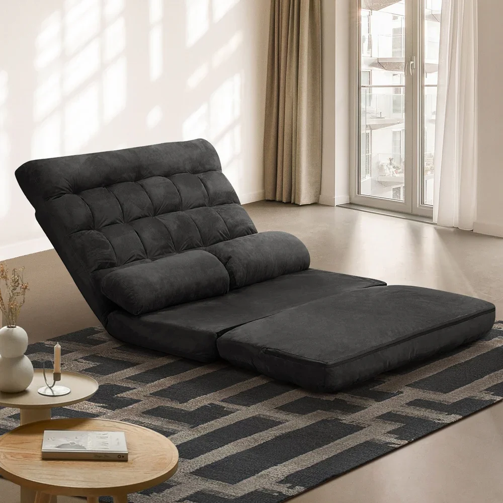 Lounge Sofa Bed Floor Recliner 2 seater Folding Charcoal - Image 6