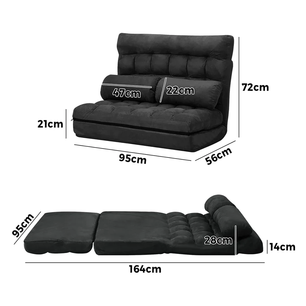 Lounge Sofa Bed Floor Recliner 2 seater Folding Charcoal - Image 7