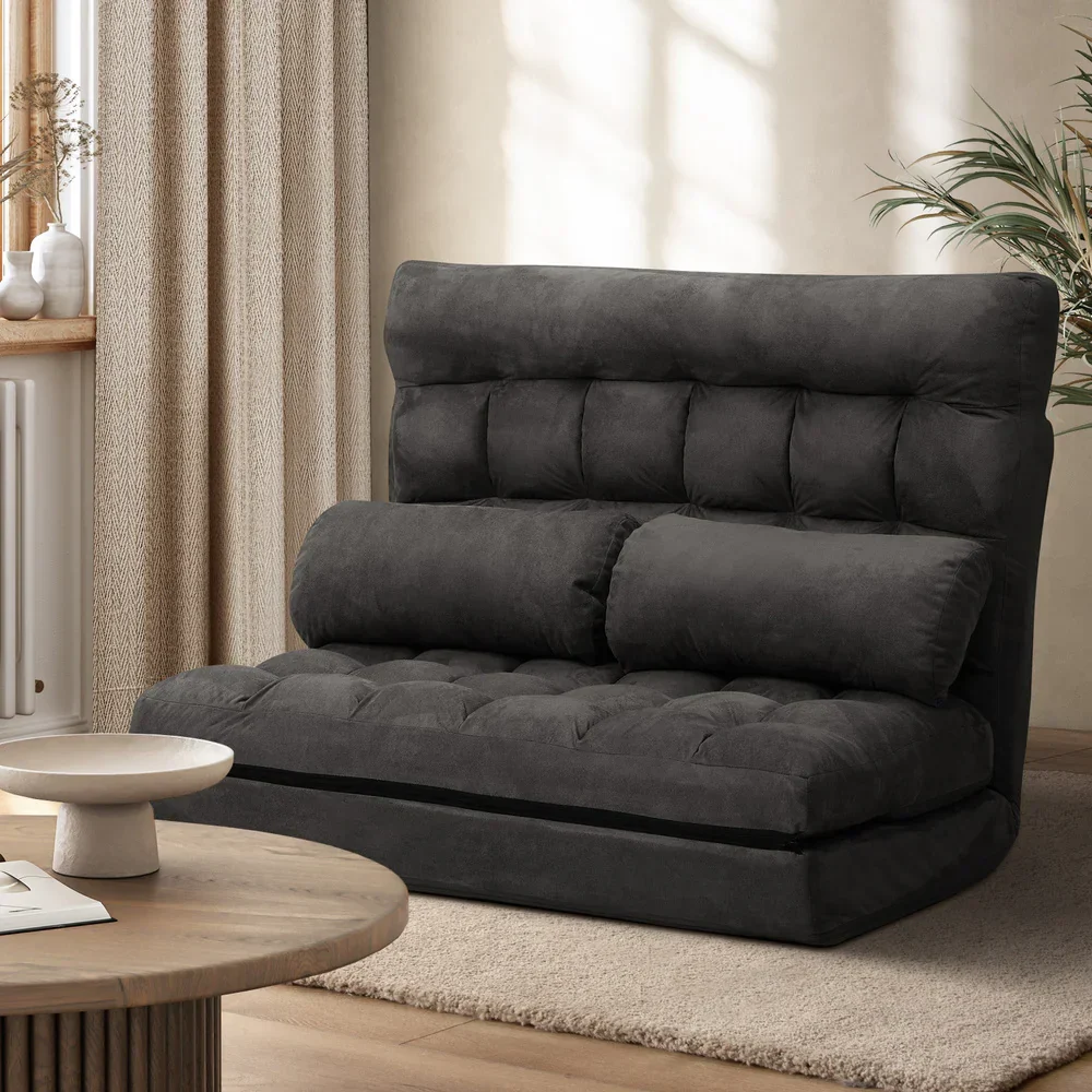 Lounge Sofa Bed Floor Recliner 2 seater Folding Charcoal - Image 8