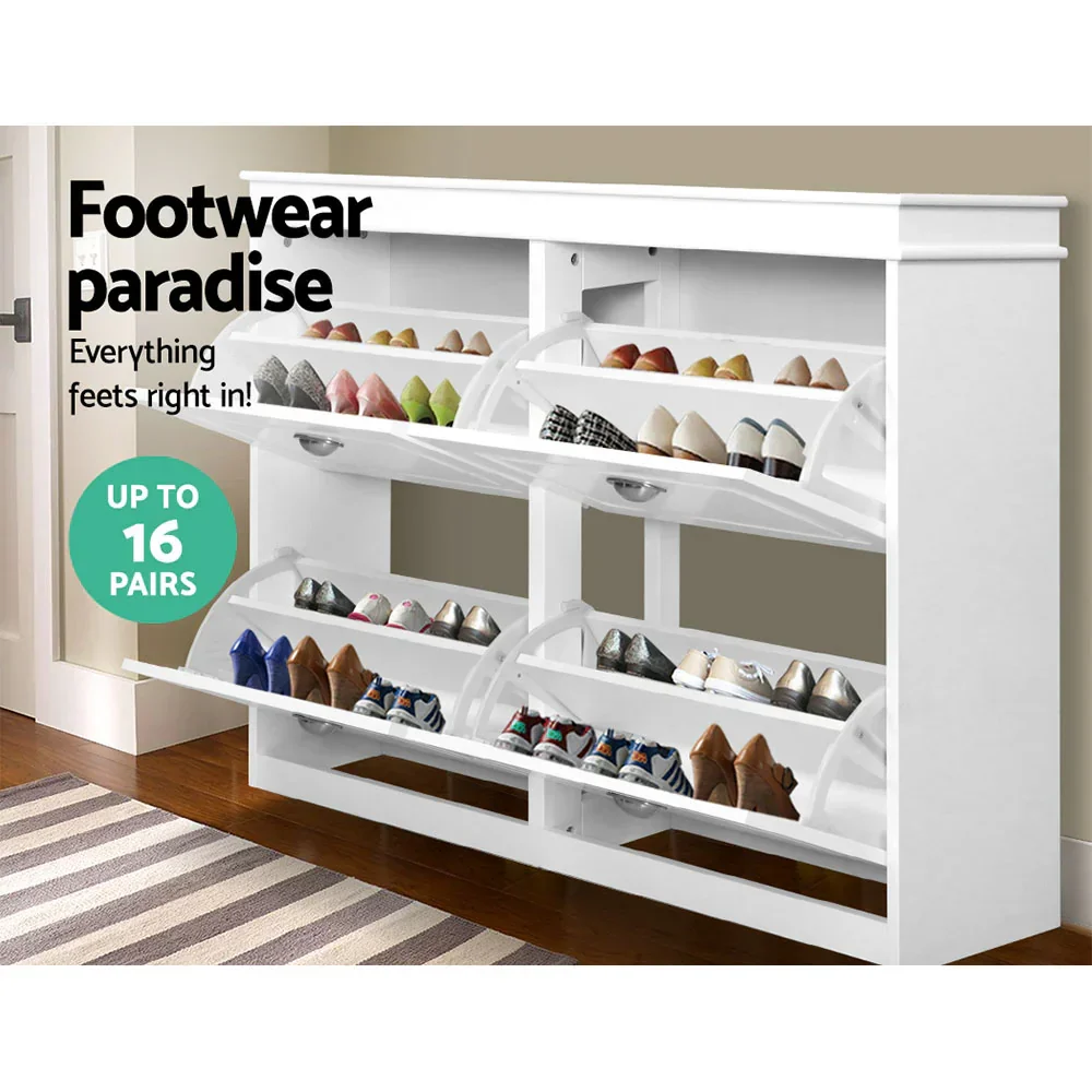 Shoe Rack Cabinet 16 Pairs 4-tier White Paul - Image 6
