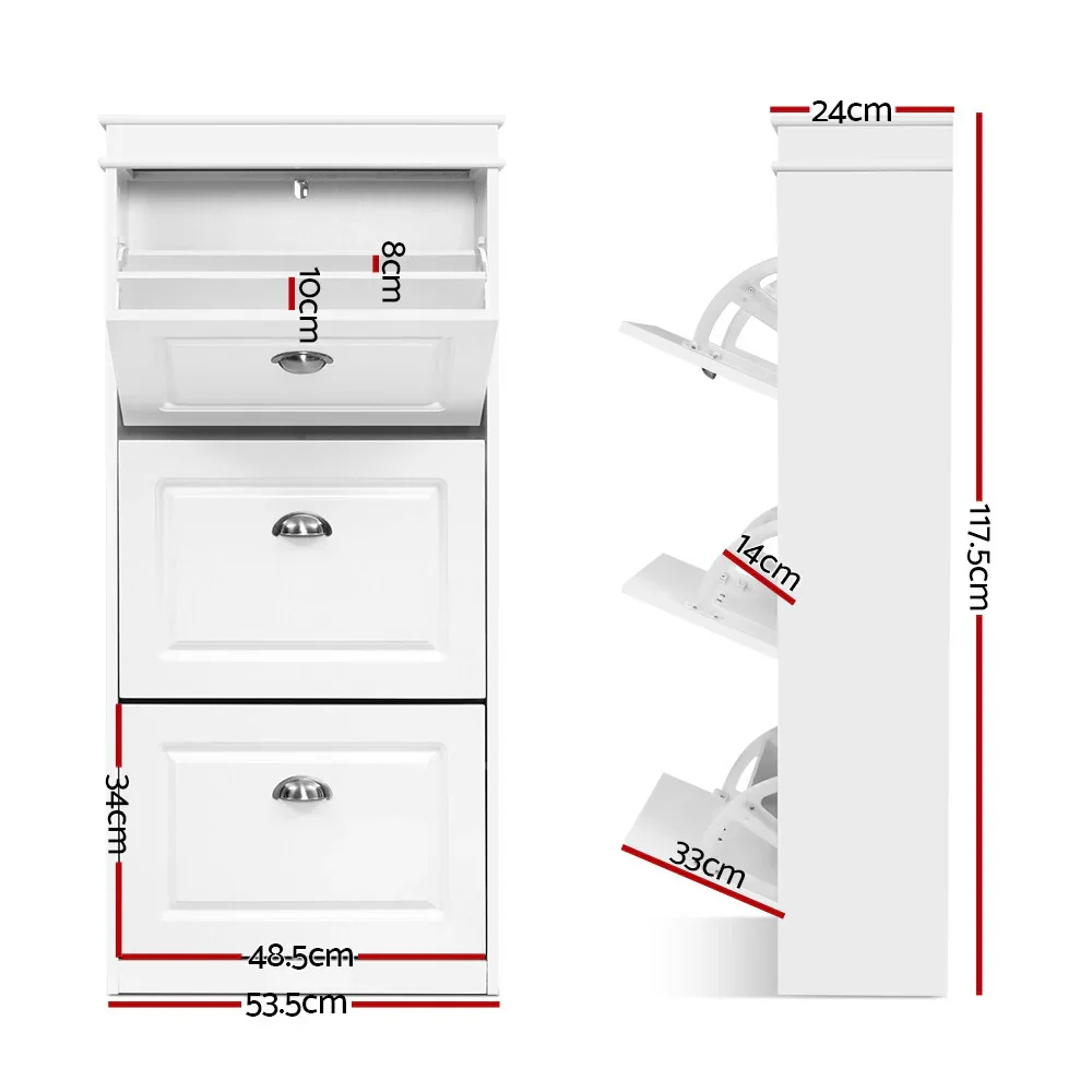 Shoe Rack Cabinet 18 Pairs 3-tier White Sena - Image 4