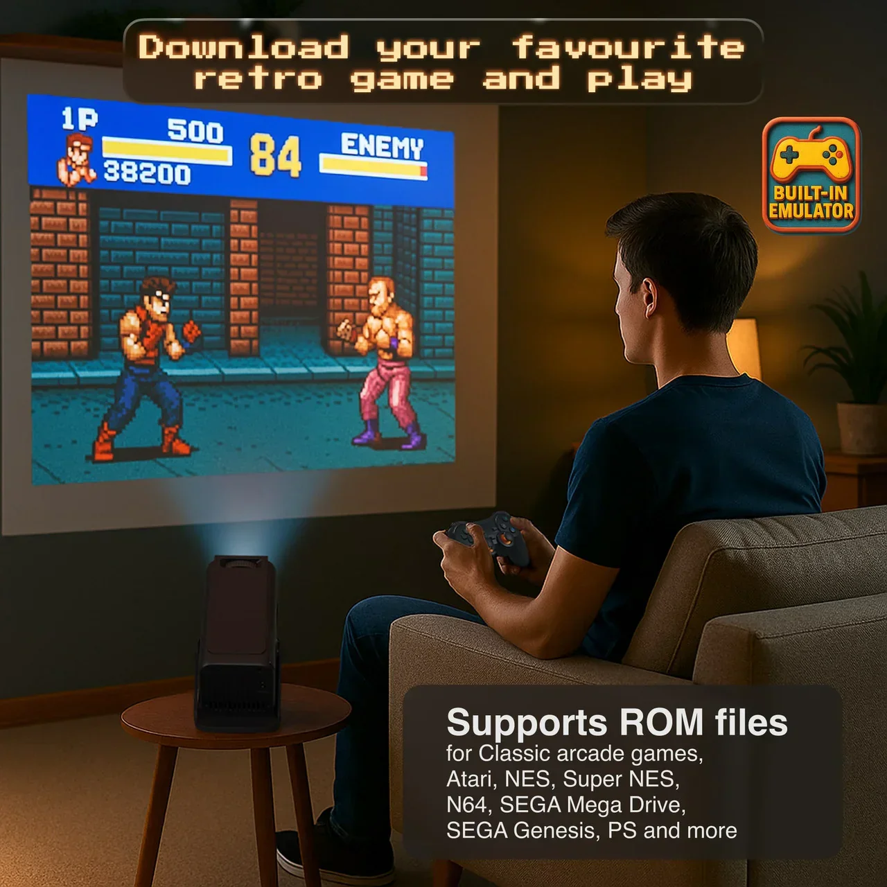 Smart Gaming Projector with 80 Games Dual Controllers - Image 12