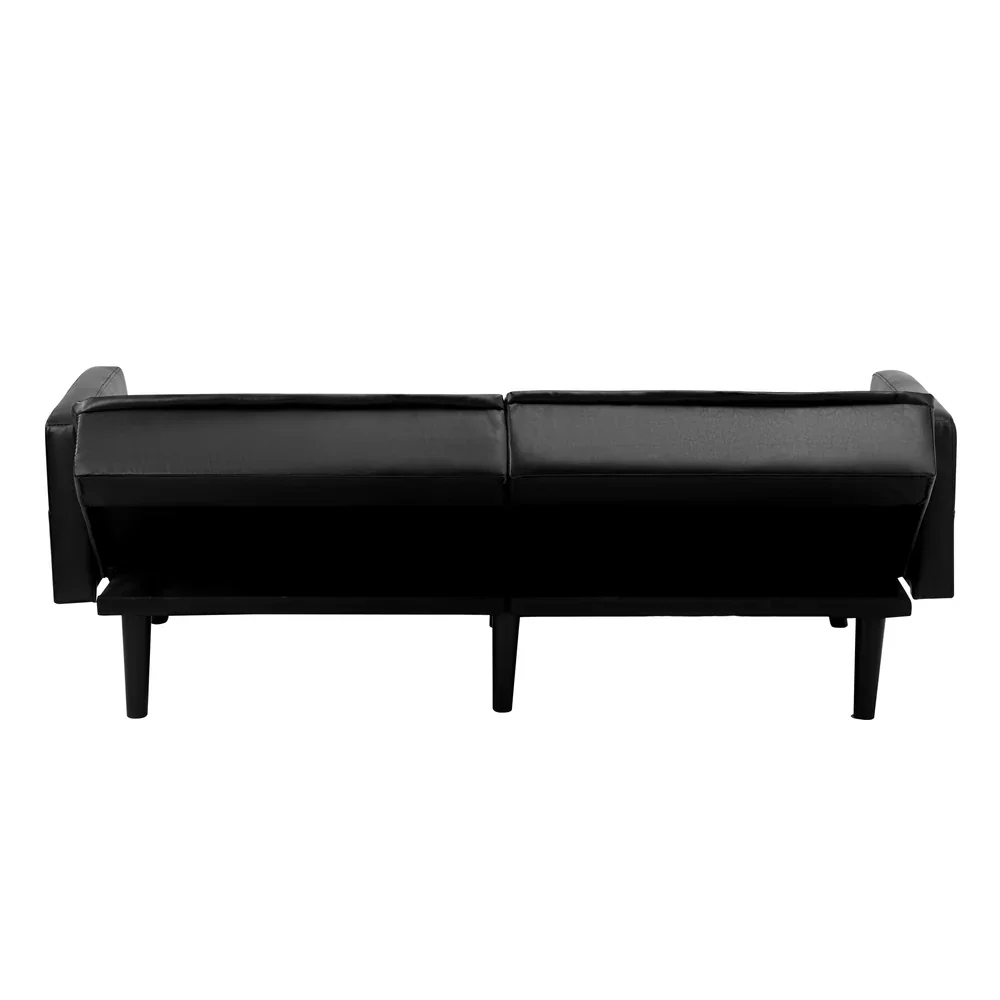 Sofa Bed Futon Convertible Leather 3-Seater Black - Image 10