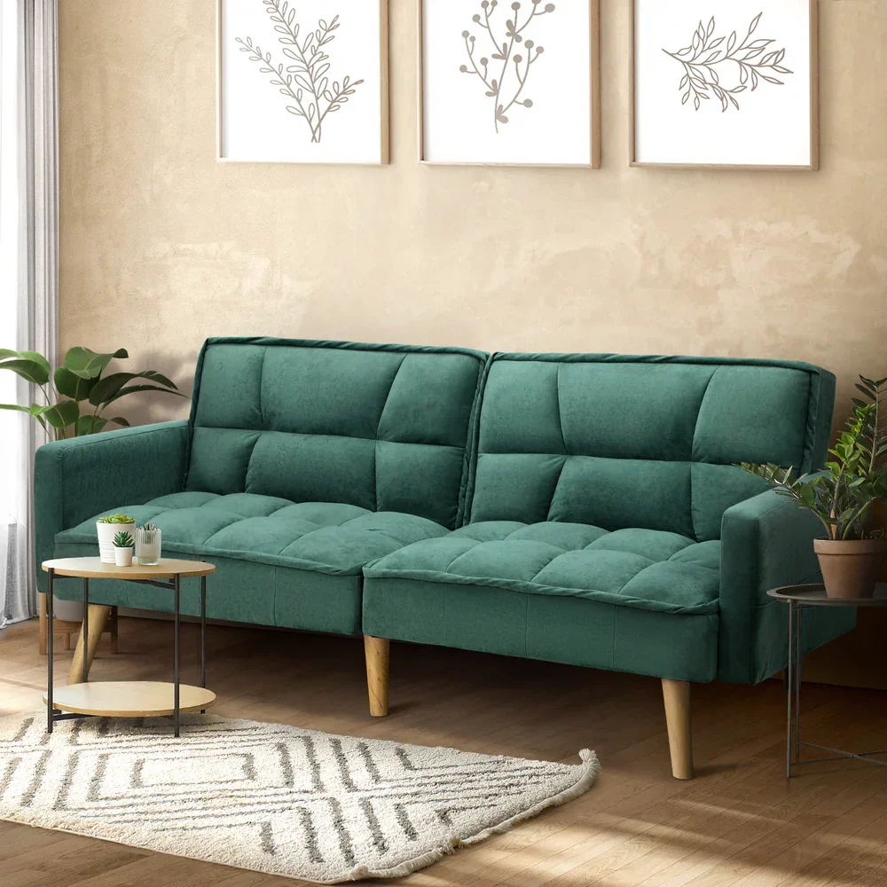 Sofa Bed Velvet 3-Seater Green - Image 3