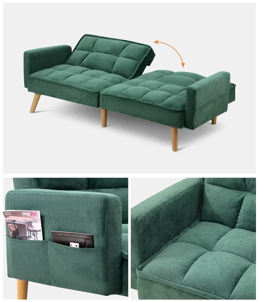 Sofa Bed Velvet 3-Seater Green - Image 4