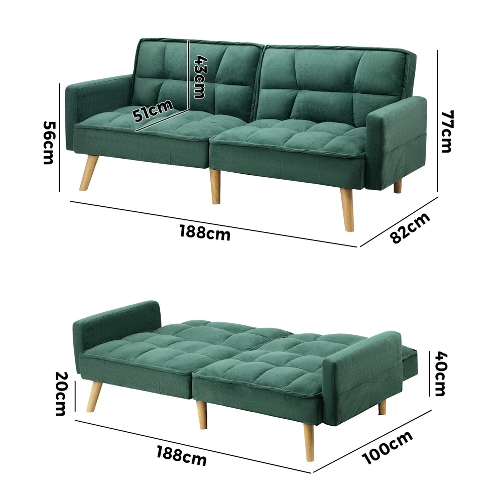 Sofa Bed Velvet 3-Seater Green - Image 7