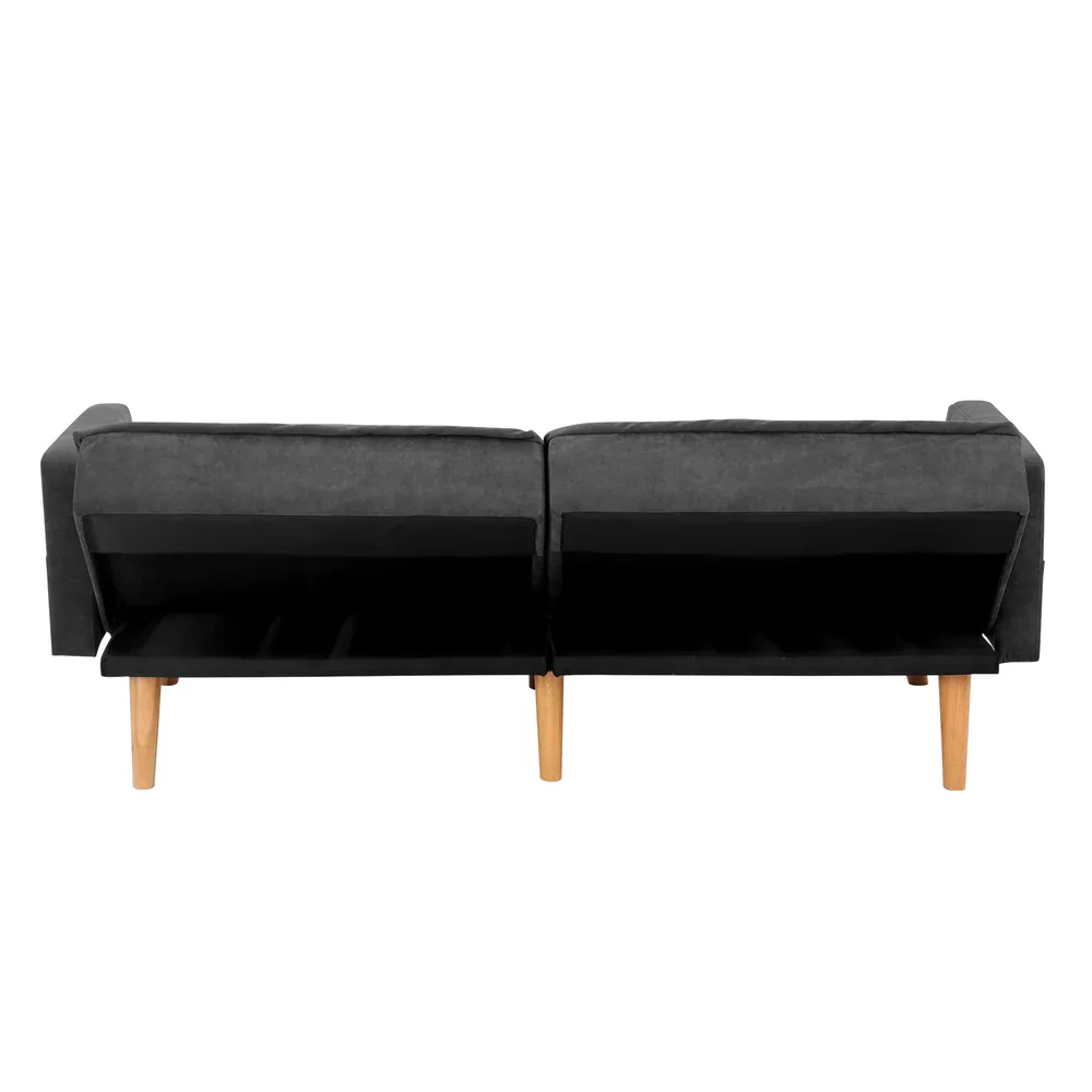 Sofa Bed Convertible Velvet 3-Seater Grey - Image 4