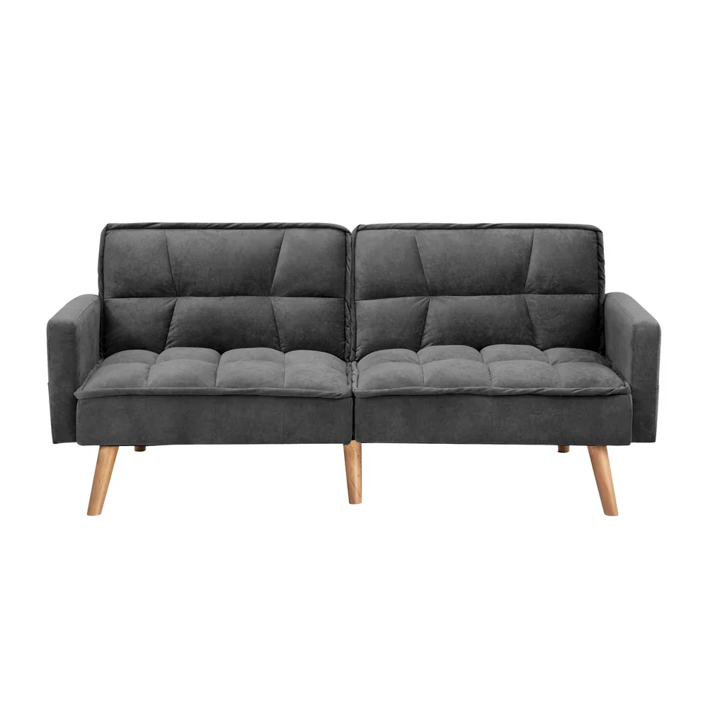 Sofa Bed Convertible Velvet 3-Seater Grey - Image 5