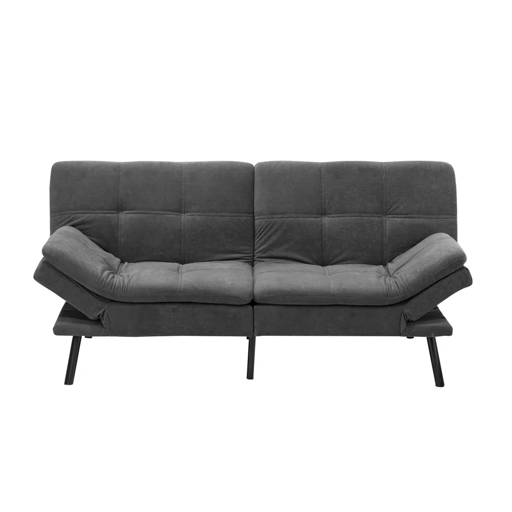 Sofa Bed Futon Lounge Couch Convertible Polyester 3-Seater Grey - Image 6