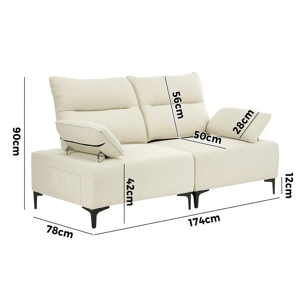 2 Seater Love Seat Couch Sofa Lounge Side Pocket Armrest - Image 5