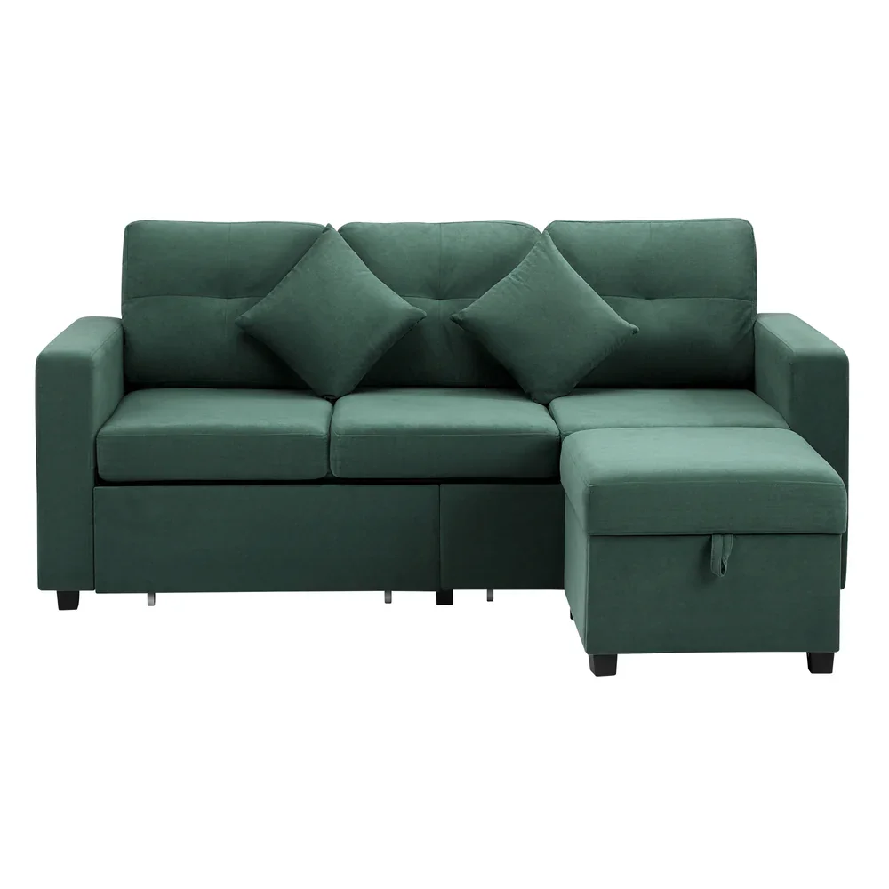 3 Seater Sofa Lounge Set Modular Couch Drawers&Ottoman Velvet Green - Image 2