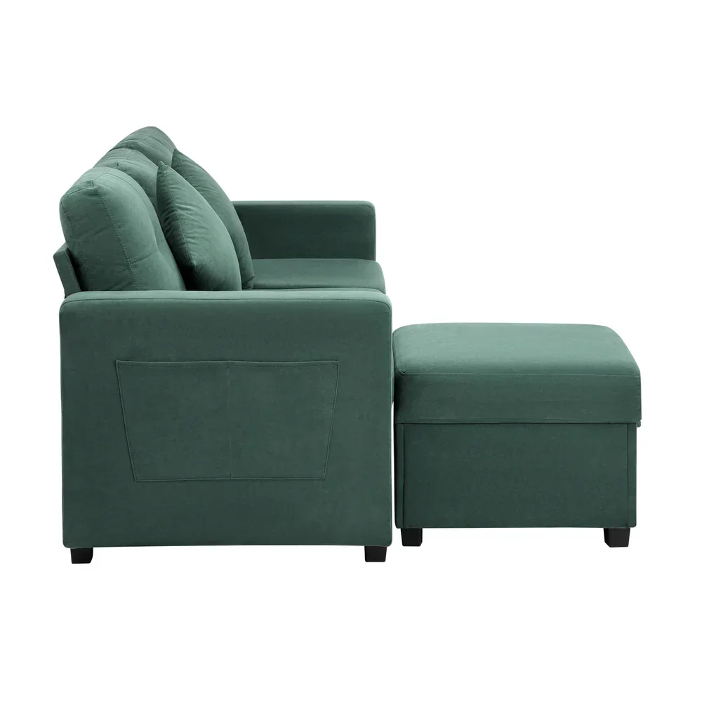 3 Seater Sofa Lounge Set Modular Couch Drawers&Ottoman Velvet Green - Image 4