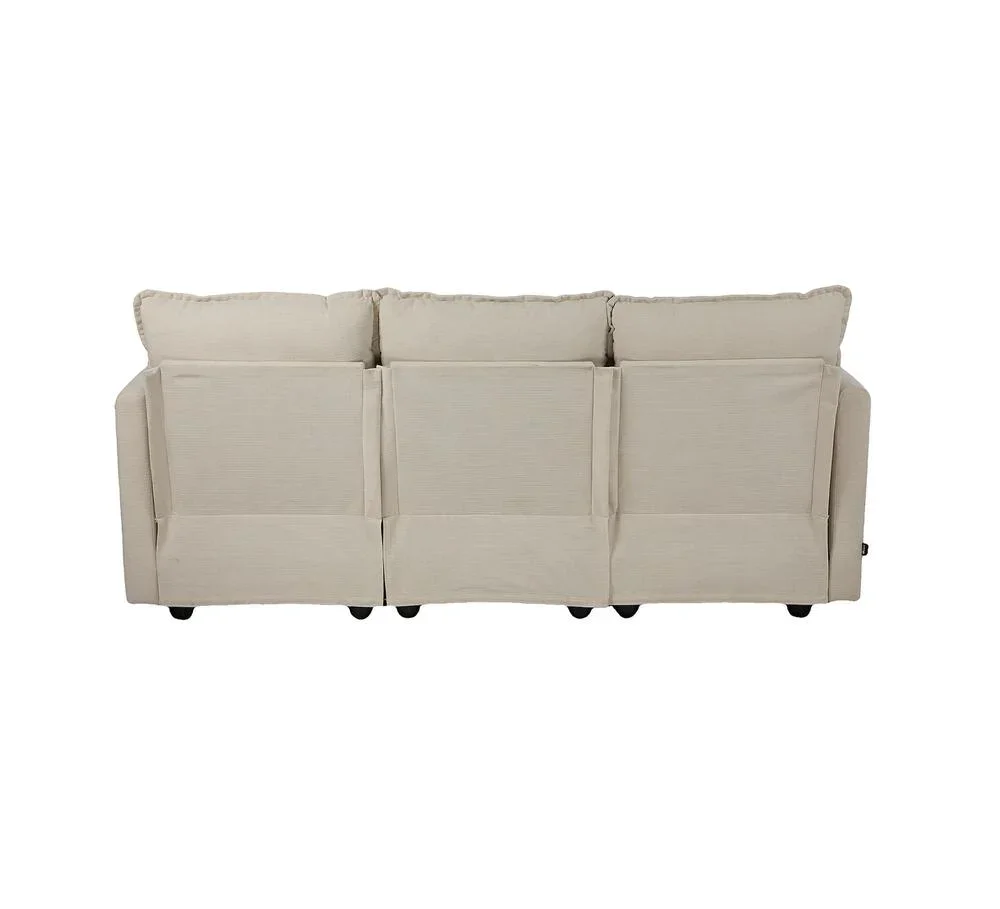 3 Seater Sofa Couch Lounge Thick Cushion Futon Corduroy Beige - Image 2