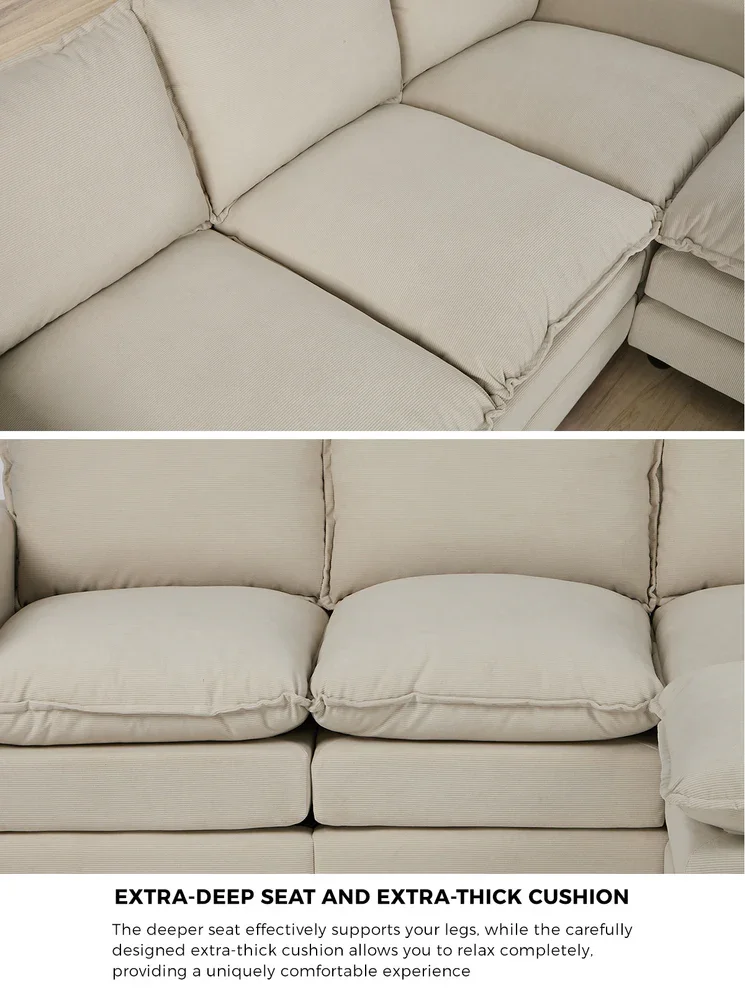 3 Seater Sofa Couch Lounge Thick Cushion Futon Corduroy Beige - Image 4