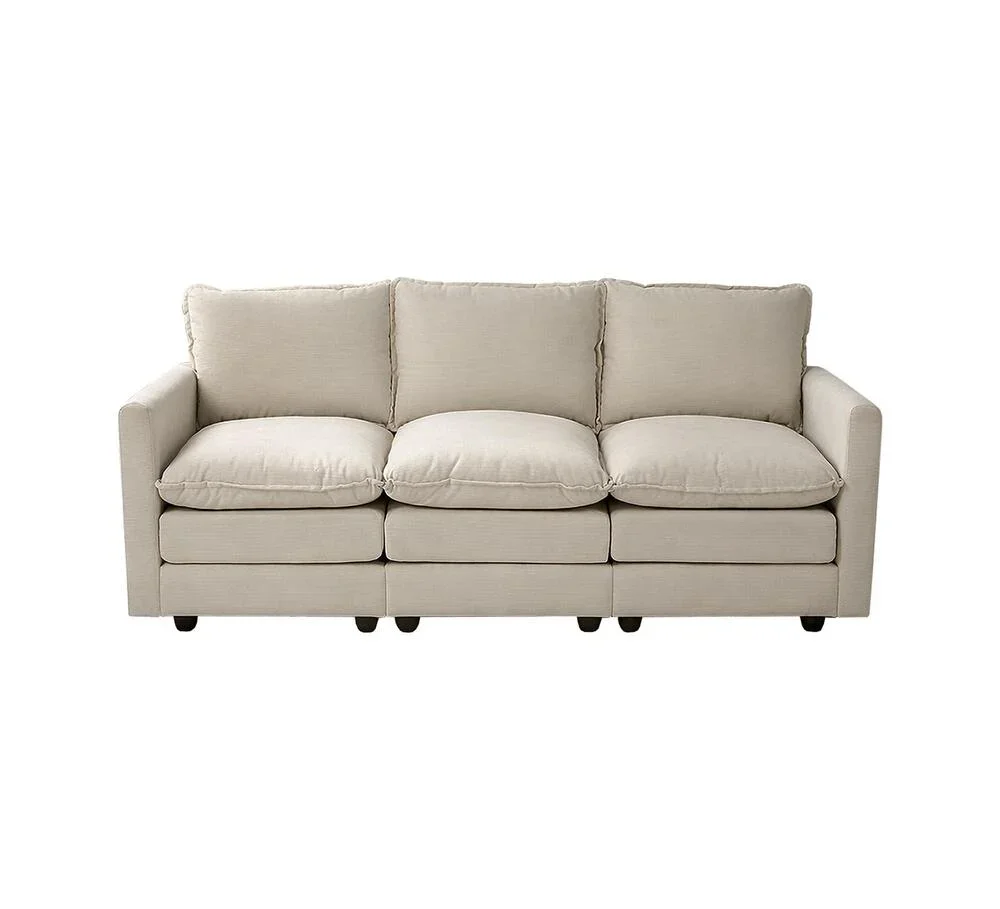3 Seater Sofa Couch Lounge Thick Cushion Futon Corduroy Beige - Image 7