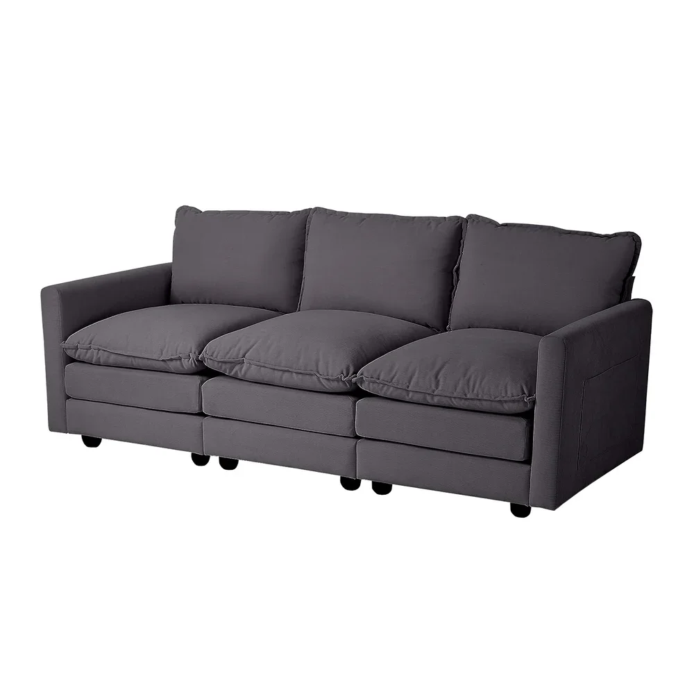 3 Seater Sofa Couch Lounge Thick Cushion Futon Corduroy Grey - Image 2