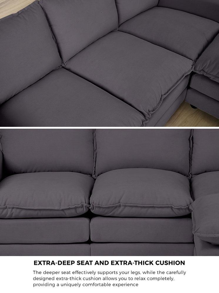 3 Seater Sofa Couch Lounge Thick Cushion Futon Corduroy Grey - Image 4