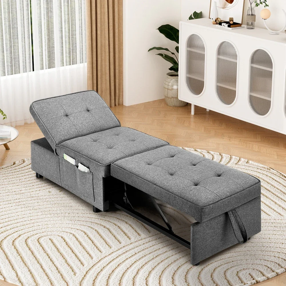 4 in 1 Convertible Sofa Bed Ottoman Couch Lounge Linen - Image 4