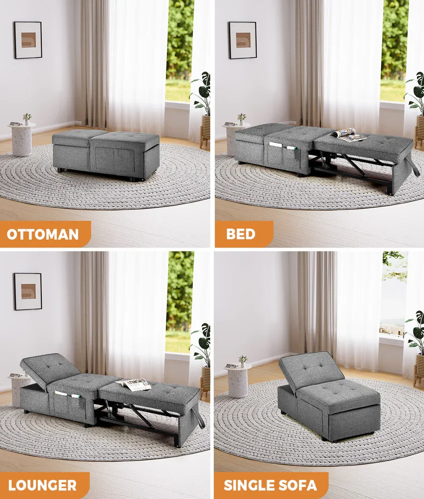 4 in 1 Convertible Sofa Bed Ottoman Couch Lounge Linen - Image 5