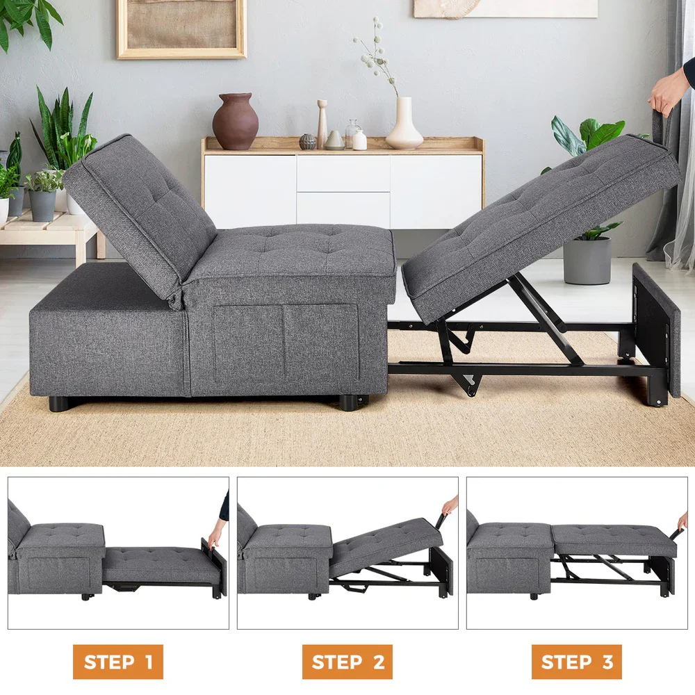 4 in 1 Convertible Sofa Bed Ottoman Couch Lounge Linen - Image 7